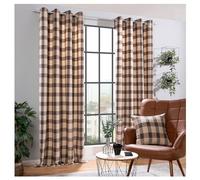 heimtexland ® Rideau à œillets Cosy avec caractère laine - Opaque - Tartan - À carreaux (H x l) : 240 x 135 cm - Rideau décoratif - Type899 - Beige/marron