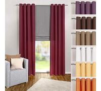 heimtexland ® Rideau à œillets Typ117 - Uni - Opaque mais translucide - Bordeaux rouge - H x l : 245 x 140 cm - Rideau décoratif uni en microfibre avec magnifique tombé léger