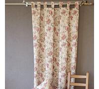 Heimtexland ® Rideau à passants style Country Chic en 245 x 140 cm jacquard crème rosé, imprimé floral rose de qualité supérieure - Typ442