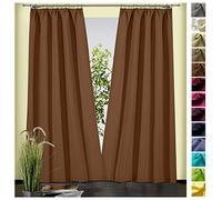 heimtexland ® Rideau décoratif en coton uni opaque à galon fronceur Marron châtaignier 230 x 135 cm