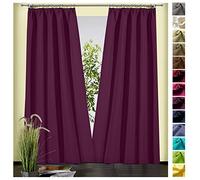 heimtexland ® Rideau décoratif en coton uni opaque avec galon fronceur Violet aubergine H x l 150 x 135 cm Typ625