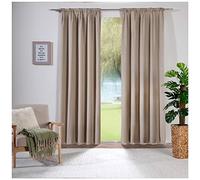 heimtexland ® Rideau décoratif en polycoton XL - Opaque - 280 x 140 cm - Avec galon fronceur et cordon de serrage - Taupe - Typ693