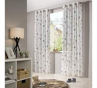 heimtexland ® Rideau pour enfant - Aspect lin - Gris naturel - Scandinave - Forêt - Ours - Rideau transparent - Certifié Ökotex Typ563 - Blanc - Gris - Avec œillets - H x l : 225 x 135 cm