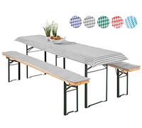 heimtexland ® Typ331 Typ331 Ensemble de 3 pièces pour table à bière, nappe, rembourrage, coussins pour bancs à bière, gris à carreaux vichy, pour dimensions de table 70 x 220 cm
