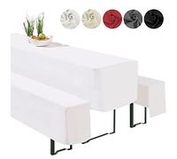 heimtexland ® Typ860 Lot de 3 housses pour table à bière avec 1 housse de table et 2 housses de banc Blanc Pour table de 50 x 220 cm