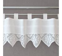 Heimtexland Type 521 Rideau brise-bise et housse de coussin avec dentelle au crochet Style maison de campagne Blanc