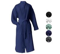 heimtexland Type 881 Peignoir gaufré piqué - Peignoir de voyage - Peignoir de sauna - 100 % coton - Certifié Öko-Tex - Léger - Séchage rapide - Doux pour la peau - Pour homme et femme, dblue, 3XL
