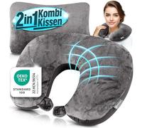 Heimwert Coussin de voyage - Coussin de soutien 2 en 1 - Coussin de nuque - 37 x 27 cm - Coussin de voyage pour avion, camping, voyage - Oreiller ergonomique avec microperles (gris)
