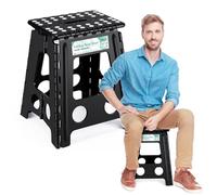 Heimwohl Marchepied pliable, 40 cm, noir, mise à niveau, 150 kg, verrouillage de sécurité, poignée rotative, idéal pour la maison, bureau et extérieur