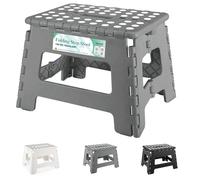 Heimwohl Tabouret pliant de 22,9 cm, léger, solide et sûr, facile à ouvrir avec rabat, idéal pour cuisine, salle de bain, chambre à coucher, gris clair