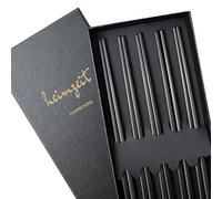 heimzeit Baguettes en Acier Inoxydable Noir - Lot de 5 Paires au Design Élégant, Haute Qualité, Lave-Vaisselle et Réutilisables pour Sushi