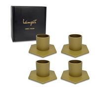 heimzeit Porte Bougie pour Bougies Coniques Ø25 mm et Bougies de Table en Métal [4 Pièces, Hexagonal], Couleur: Or, Design Élégant, Chandelier pour Une Décoration d'Intérieur Élégante