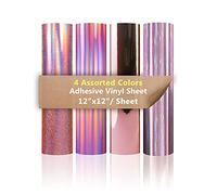 Heinaroman 4 Pack Feuilles de Vinyle Or Rose - 4 Couleurs Permanent Film Autocollant Auto-Adhésif 30,5x30,5cm (Métallique, Brossé, Holographique, Flash Holographique)