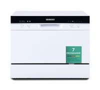 Heinrich's HTG 8840 Weiss lave-vaisselle de table 6 couverts mini lave-vaisselle de comptoir 7 programmes affichage numérique départ différé 24 h ouverture automatique séchage puissant cordon d'alimen