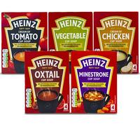 Heinz Lot de 5 tasses à soupe Crème de tomate, légumes, poulet, minestrone, queue de bœuf 4 sachets