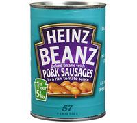 HEINZ Sausages & Baked Beans| Haricots Blanc | Cuit avec Saucisses de porc | à la sauce tomate | Riche en protéines | 415g - Lot de 6