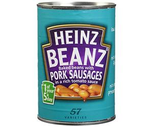 HEINZ Sausages & Baked Beans| Haricots Blanc | Cuit avec Saucisses de porc | à la sauce tomate | Riche en protéines | 415g - Lot de 6