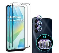 Heioloo 5 Pièces Verre Trempé pour Sumsung Galaxy A16 5G/4G, [2+3] Pièces Protection Écran et Caméra Arrière Protecteur, Dureté 9H, Sans Bulles,HD Anti-rayure Protection D'écran