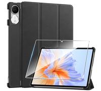 Heioloo Coque pour Honor Pad V9 2025 Housse Protection Etui PU Cuir de Flip Case Cover + [1 Pièce] Verre Trempé Protection écran [Veille/Réveil Automatique] [Support Fonction] Noir