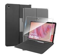 Heioloo Coque pour Lenovo Tab Plus Housse Protection Etui PU Cuir de Flip Case Cover + [1 Pièces] Verre Trempé Protection écran [Veille/Réveil Automatique] [Support Fonction] [Ultra Fin] Grise