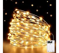 HeiPard Guirlande lumineuse avec 10m 100 LED et piles en fil de cuivre, 2 modes pour l'éclairage intérieur et extérieur, jardin, mariage, fête, Noël, décoration lumineuse (blanc chaud, 1 pièce)