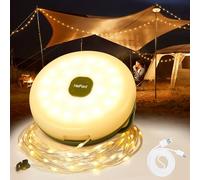 HeiPard Guirlande Lumineuse de Camping Enroulable 10 m, 3 en 1 Portable USB Lampe Camping avec 8 Modes D'éclairage, Minuterie, étanche Camping Lumineuse Rechargeable pour Tente, Randonnée