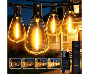 HeiPard Guirlande Lumineuse LED d'extérieur 10m - 15+1 Ampoules ST38, avec Télécommande, 3 Modes, Minuterie et intensité variable, étanche pour jardin, pavillon, terrasse