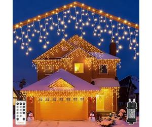 HeiPard Guirlande Lumineuse Rideau 12.15m, 486 LED Lumineux Noel,8 Modes,Timer,Mémoire,IP44 étanche,Dimmable Guirlande Lumineuse Exterieure pour Balcon, Jardin, Fêtes, Maison,Patio,Mariage,Blanc Chaud