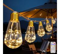 HeiPard LED Guirlande Solaire Lumineuse avec 7.5M/16 S17 Ampoules, 8 Modes & USB-C, IP45 Étanche, Vintage Lumineuses Décoration Extérieure, Blanc Chaud, FêTe, Patio, Jardin, Camping, Festival