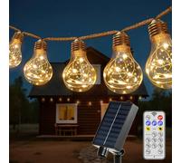 HeiPard LED Guirlande Solaire Lumineuse avec 8.5M/16 A60 Ampoules, 8 Modes & USB-C, Fonction Mémoire, IP45 Étanche, Vintage Lumineuses Extérieure, Blanc Chaud, FêTe, Patio, Jardin, Camping, Festival