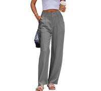 heipeiwa Pantalon habillé en lin décontracté taille haute pour femme avec boutons, A Lin Gris, Taille XL