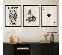 Heiple Lot de 3 affiches murales encadrées de poker Lucky You - Impression rétro tendance - Décoration murale pour la reine de cœurs - Décoration murale rustique vintage - Noir 30,5 x 40,6 cm