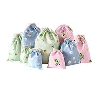 Heiqlay Sac Cadeau Toile, Pochon Tissu, Sac Toile de Respirantes Réutilisable avec cordon de serrage Pour le stockage, petits cadeaux, bonbons, vêtements de voyage, 9 pièces