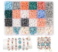 Heishi Lot de 2000 perles Heishi de 6 mm en argile polymère à enfiler, kit de bricolage de bijoux avec accessoires pour bracelets, colliers et boucles d'oreilles, fabrication de bijoux pour adultes et