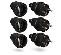 HEITECH 3x Fiche mâle et 3x prise femelle électrique en caoutchouc - Jeu de fiches mâle et femelle avec protection anti courbures, noir, 250V, 16A, IP20 usage intérieur - Fiche electrique