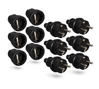 HEITECH 6x Fiche mâle et 6x prise femelle électrique en caoutchouc - Jeu de fiches mâle et femelle avec protection anti courbures, noir, 250V, 16A, IP20 usage intérieur - Fiche electrique