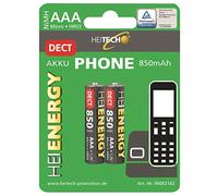 HEITECH Batterie AAA Micro 850 mAh 1,2 V NiMH - 2 Piles Rechargeables DECT pour téléphone sans Fil avec Faible Auto-décharge - Batteries pour appareils à Haute consommation d'énergie