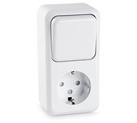 HEITECH Commutateur de surface, combinaison de prise de courant - Prise de courant avec contact de mise à la terre, interrupteur d'éclairage de surface pour usage intérieur 250 V 16 A IP20