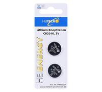 Heitech Lithium Button Cells 2 pcs, CR2016 Batterie à Usage Unique Lithium 3 V