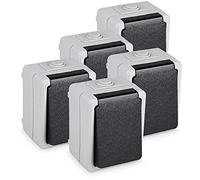 HEITECH Prise exterieur etanche - 5x Prise etanche exterieur avec protection enfants 250 VAC 16A IP44 - Bloc prise saillie exterieur - Prise de courant avec terre et couvercle à charnière