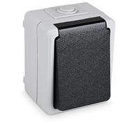 HEITECH Prise exterieur etanche - Prise etanche exterieur avec protection enfants 250 VAC 16A IP44 - Bloc prise saillie exterieur - Prise de courant avec terre et couvercle à charnière
