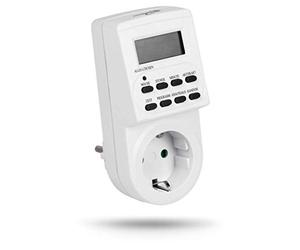 HEITECH Programmateur prise electrique avec sécurité enfant - Prise avec minuteur jusqu'à max. 16A & 3600W - 10 programmes pour une mise en marche 24 h/ 7 - prise minuterie