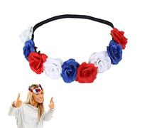 HEITIGN Bleu Rouge Blanc Bandeau Rose Fleur Couronne Floral Bandeau Rose Fleur Casque Hawaïen Accessoires (12 fleurs blanches)