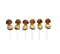 HEITMAN Deco Lot de 6 Champignons - avec Fil pour Bricolage - Naturel - Marron - Environ 4 x 3 x 7,5 cm - Décoration Naturelle