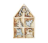 Heitmann DECO 92513 Assortiment de Suspensions en Bois Maison, Bois, Naturel/Gris, 2 x 19 x 30 cm