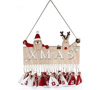 HEITMANN DECO Calendrier de l'Avent de Noël avec 24 sachets - Panneau de Noël avec Père Noël et renne à suspendre