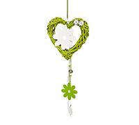 Heitmann DECO Couronne en Forme de cœur, en rotin, avec Fleurs décoratives et en Bois, Excellente décoration de Printemps en rotin, pour Porte et de fenêtre