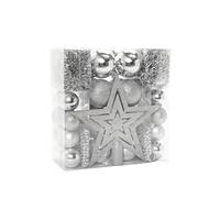 Heitmann Deco Kit de décoration, pour l'arbre de Noël, Argent, 45 pièces, avec cimier de Sapin, Boules, chaînes de Perles et guirlandes, en Plastique.
