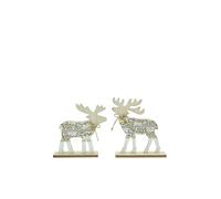HEITMANN DECO Lot de 2 Cerfs en Bois avec Cloche