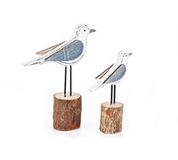 HEITMANN DECO Lot de 2 Figurines en Bois Möwen sur Poller Décoration Maritime et Printemps